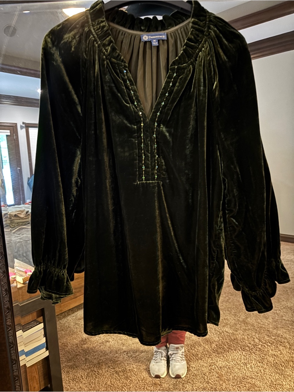 Democracy Deep Olive Velvet Peasant Blouse